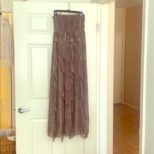 Bebe strapless scrunch top maxi ruffle dress